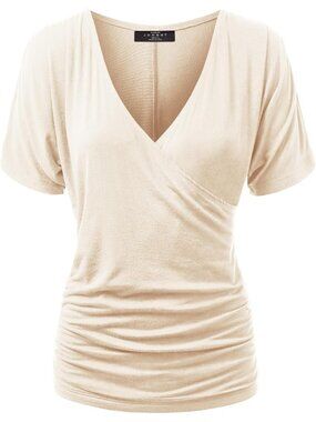 Women's T Shirt  Cream V Neck Short Sleeve Dressy Summer Comfort Drape Comfort